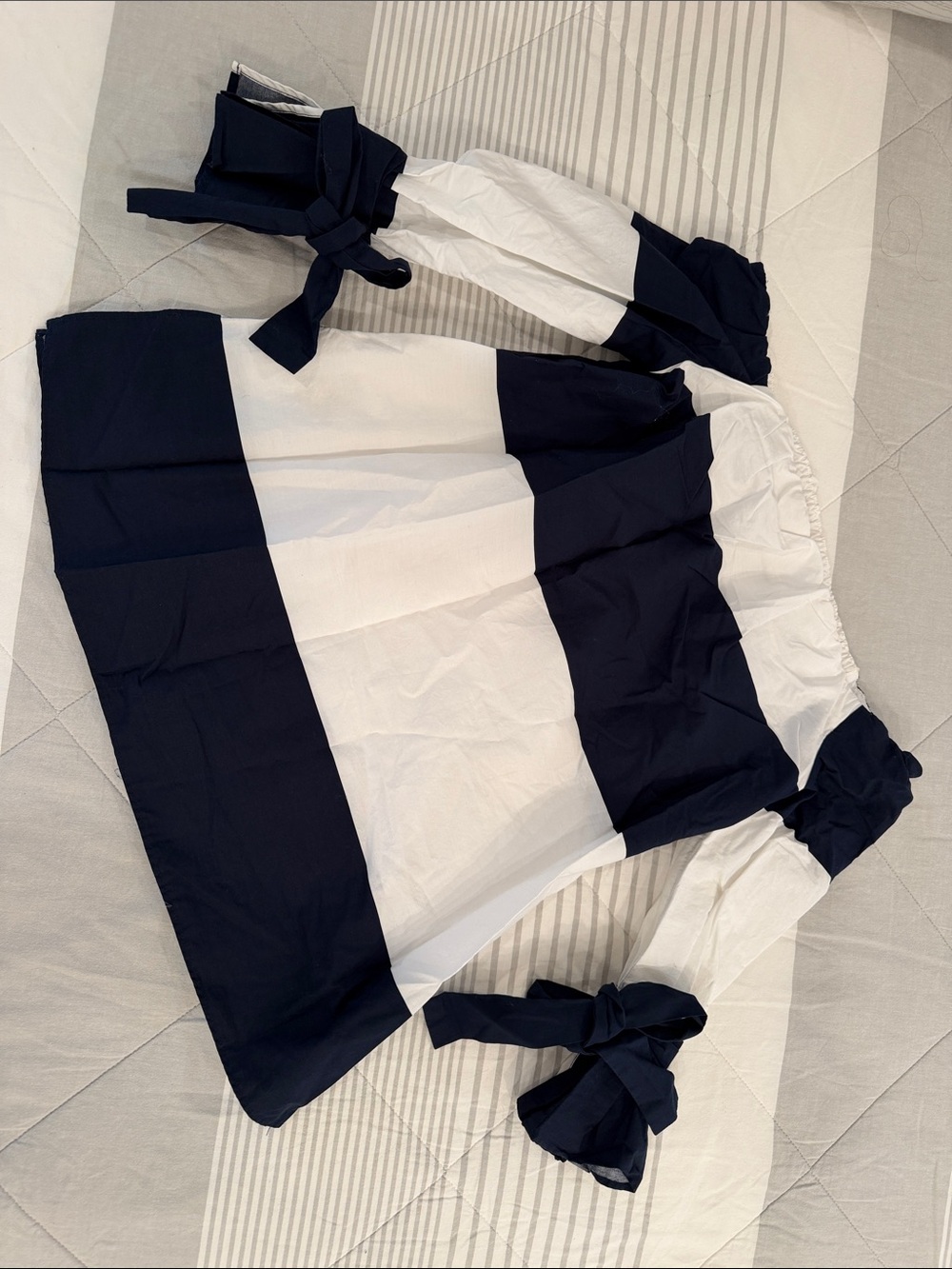 Zara Navy and White Off-Shoulder Stripe Dress